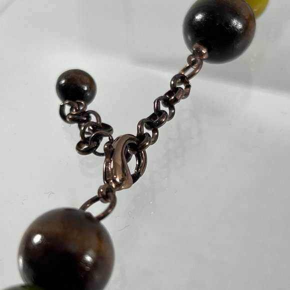 Chunky Beaded Necklace Green Brown Fall Colors 23" Brown Green - Picture 6 of 8